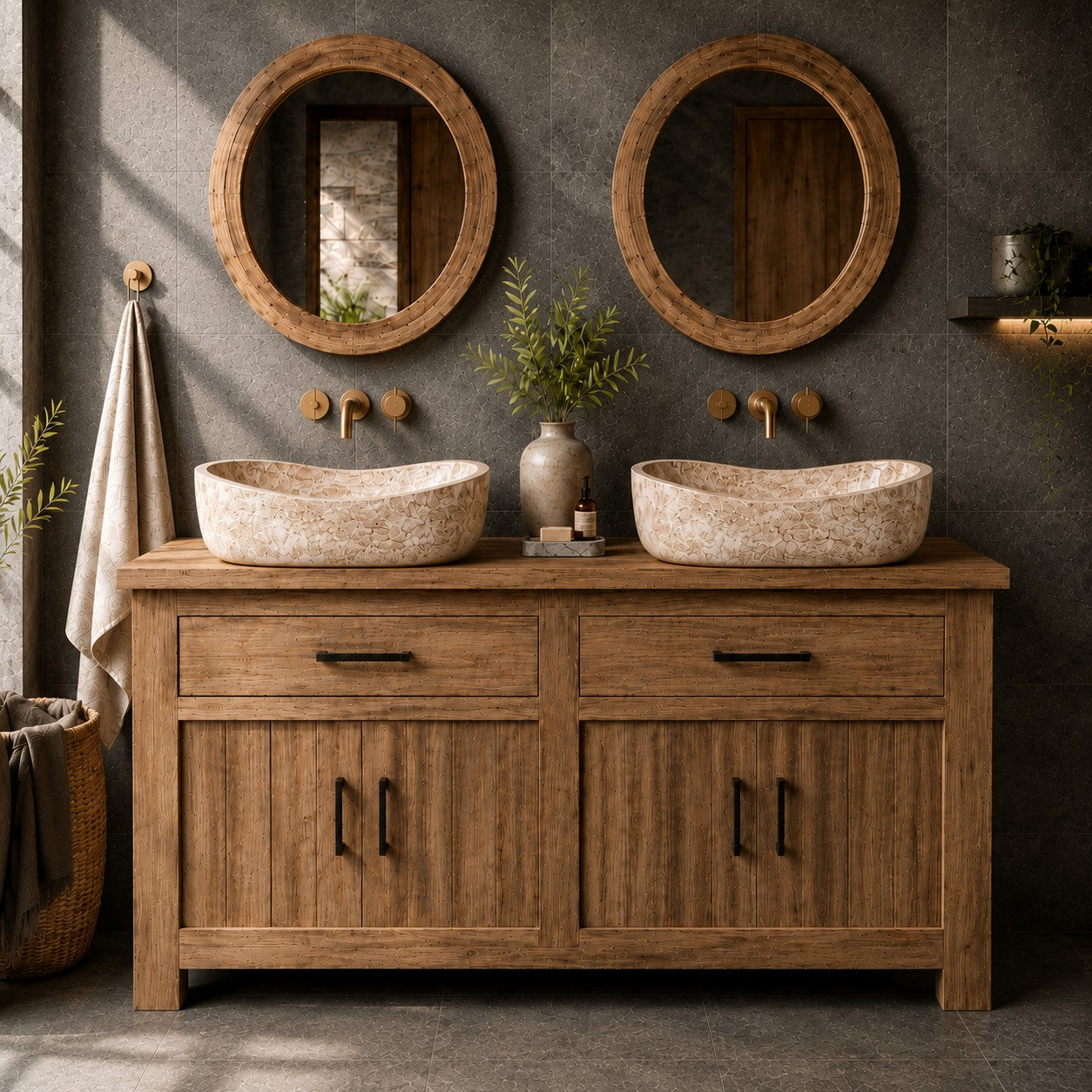 Unterschrank aus recyceltem Teakholz | Rustikaler Look fürs Bad