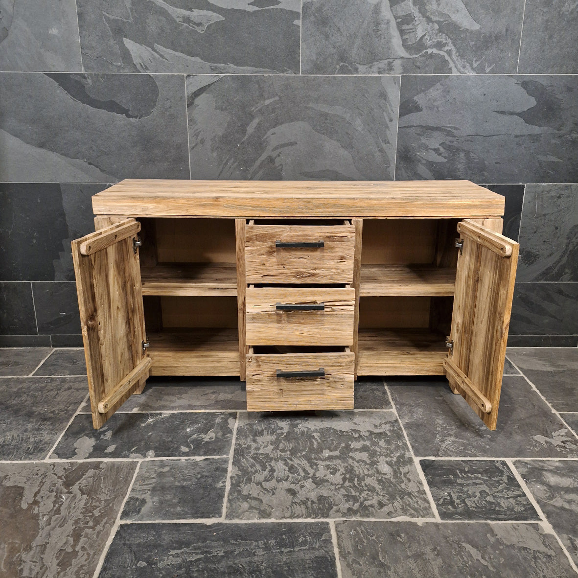Nachhaltiger Bad-Unterschrank aus Teakholz von Bali, 150x47x80cm, elegantes Badmöbel für moderne Badgestaltung