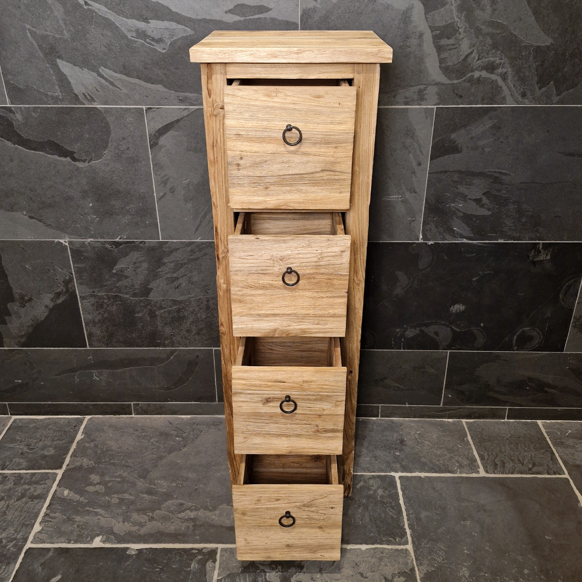 Hochschrank für Badezimmer aus Teakholz, schmal und funktional, Modell 9, von Timor, mit Türen und Stauraum, Badezimmer Badgestaltung
