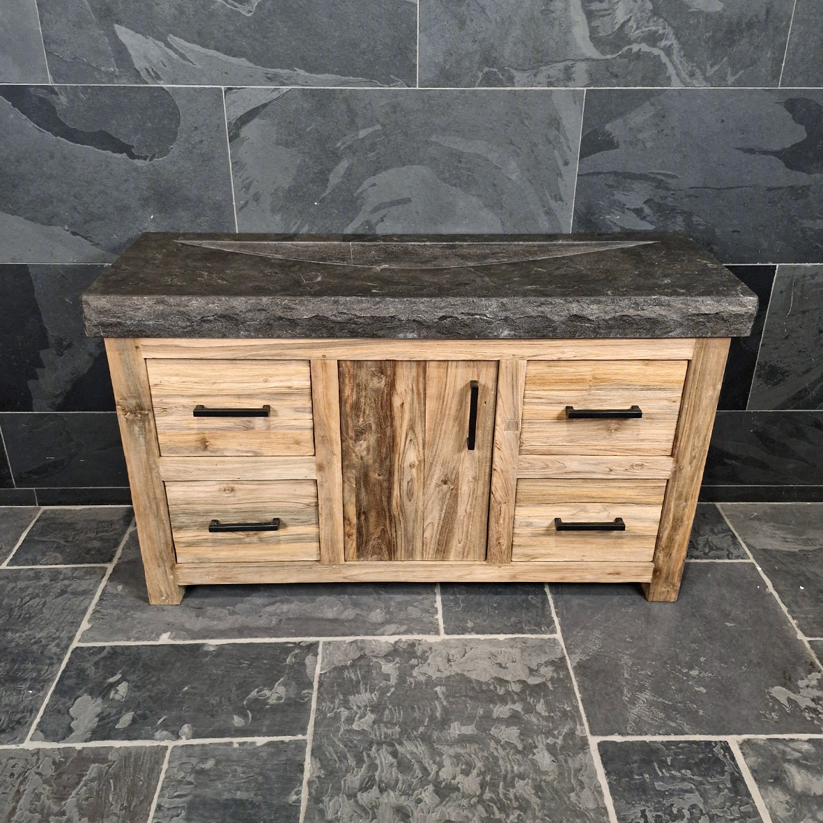 Unterschrank mit Waschtisch | Rauer Naturlook | Recyceltes Holz