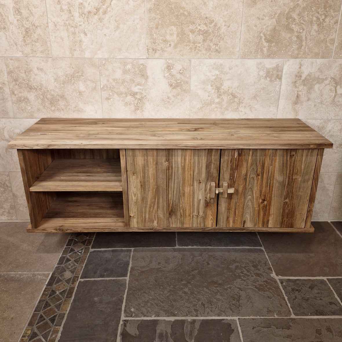 Hängetisch aus Teakholz für Bad, Brunei, mit natürlichem Design, Maße 180x55x60cm, für stilvolle Badgestaltung