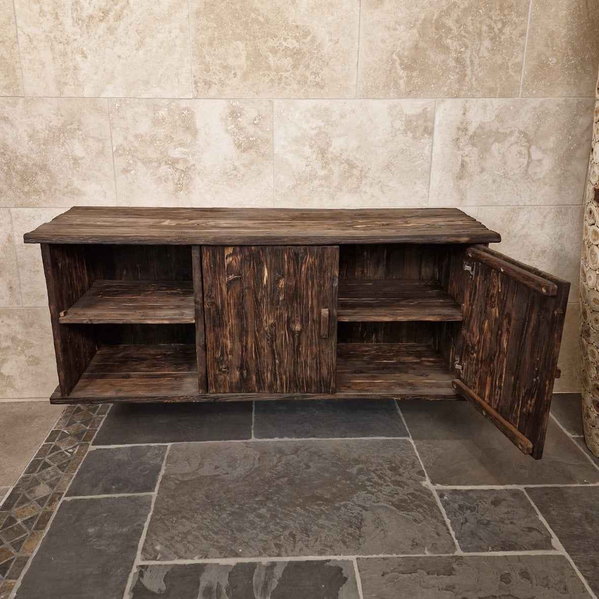 Brunei Teakholz Hängeschrank für Bad, natürliches Design, mit zwei Türen, Maße 150x50x60cm, für moderne Badgestaltung