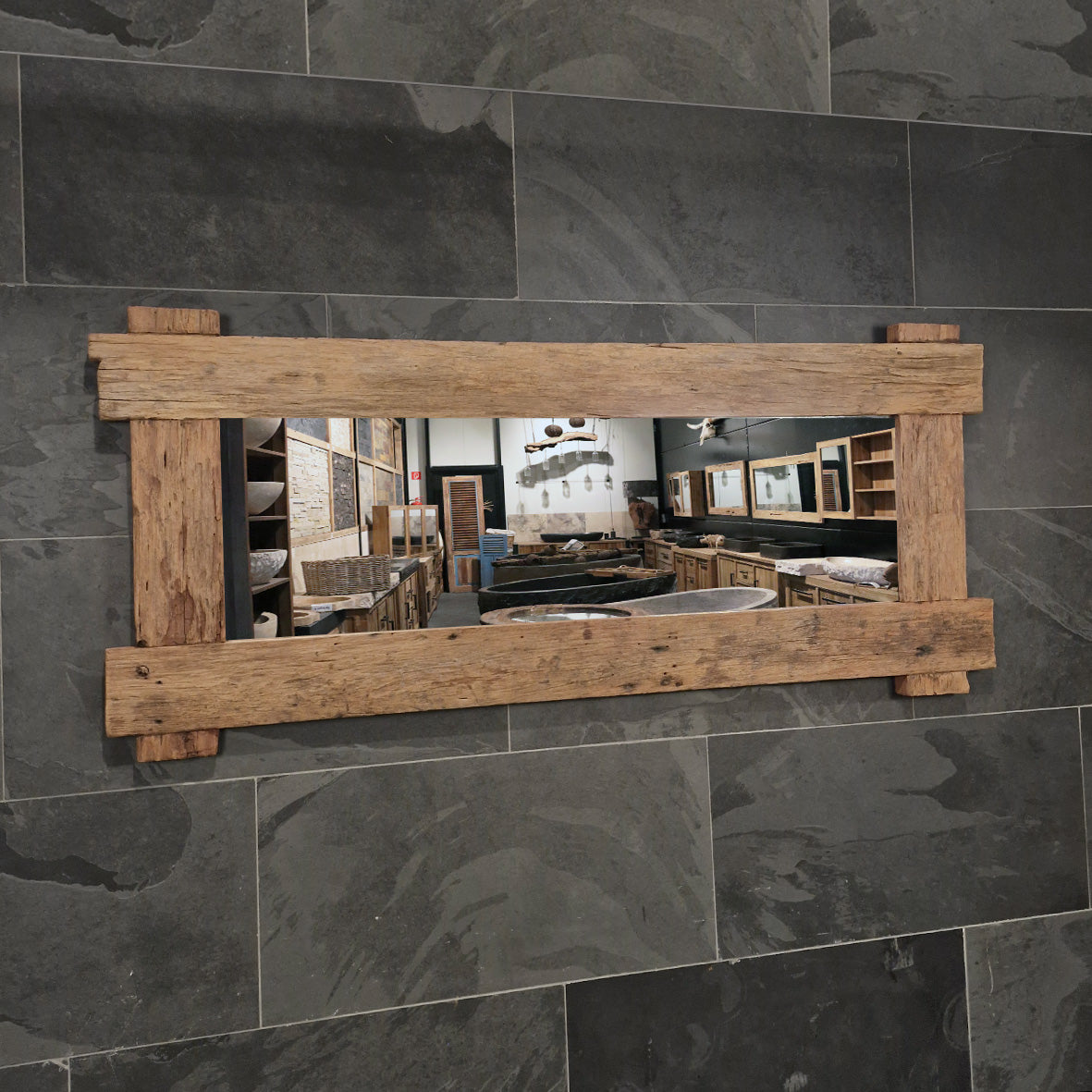 Recyceltes Teakholz Spiegel A12 von EROSI, 180 x 80 cm, für Badgestaltung, elegante Wanddekoration aus nachhaltigem Holz