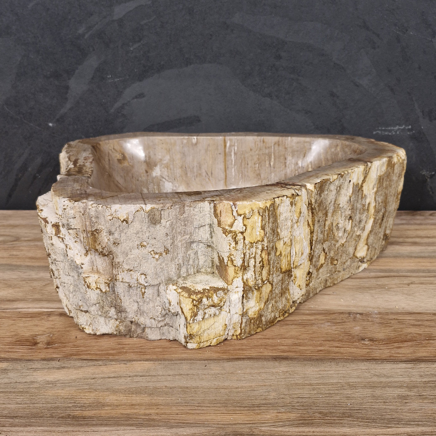 Aufsatzwaschbecken aus versteinertem Holz von FOSSIL WOOD, naturstein, 50x37x16 cm, für Badgestaltung, Unikat
