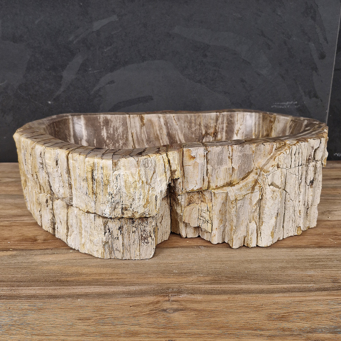 Aufsatzwaschbecken aus versteinertem Holz von FOSSIL WOOD, Naturstein, Unikat, 54x37x15 cm für Badgestaltung