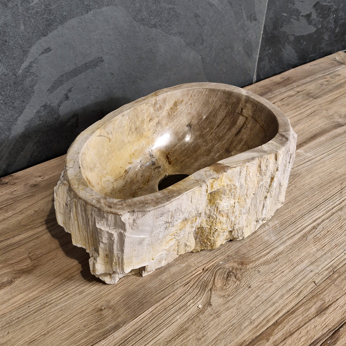 Aufsatzwaschbecken aus versteinertem Holz von FOSSIL WOOD, naturstein, 35x22x14 cm, einzigartiges Design für Badgestaltung