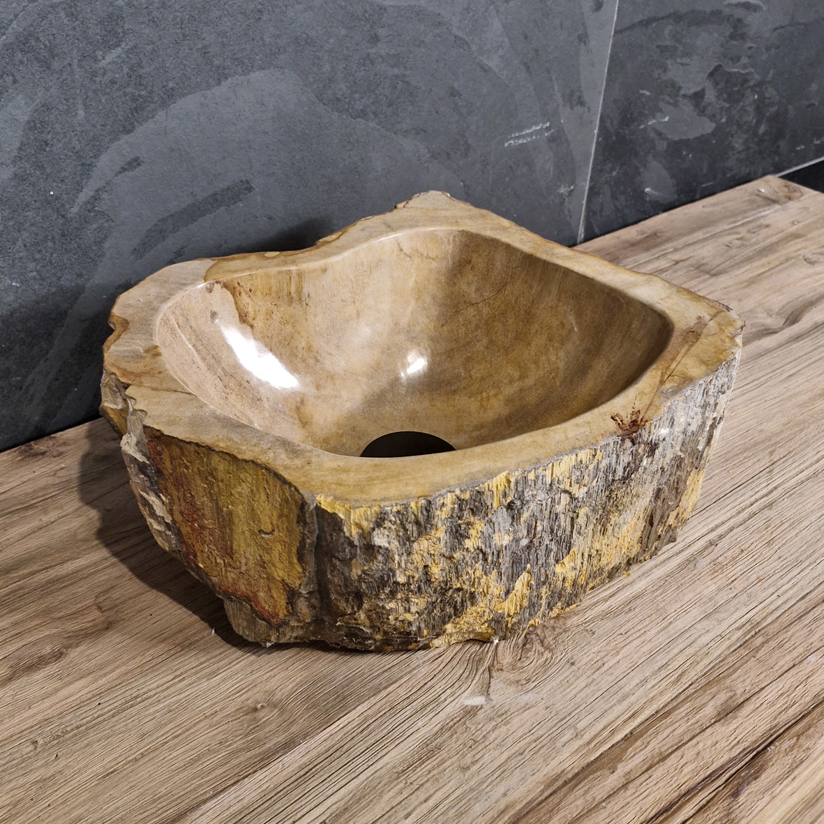 Aufsatzwaschbecken aus versteinertem Holz von FOSSIL WOOD, Naturstein, 30x23x15 cm, für Badgestaltung, Unikat.