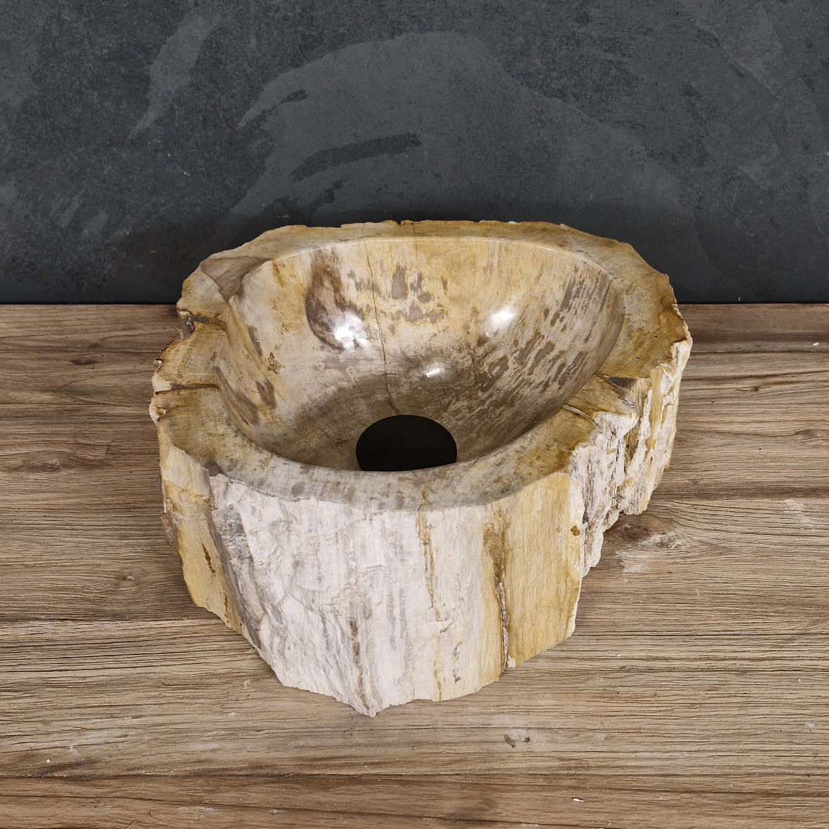Aufsatzwaschbecken aus versteinertem Holz von FOSSIL WOOD, naturstein, 34x30x14 cm, handgefertigt, für Badgestaltung