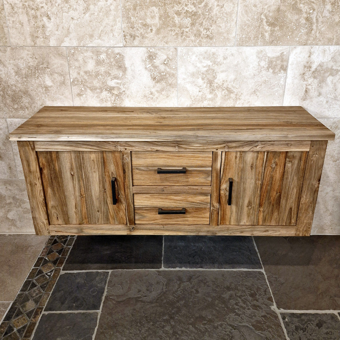 Wandhängeschrank aus recyceltem Teak für Badezimmer, Massivholz, mit stilvoller Badgestaltung, von Jakarta, 150x48x58cm