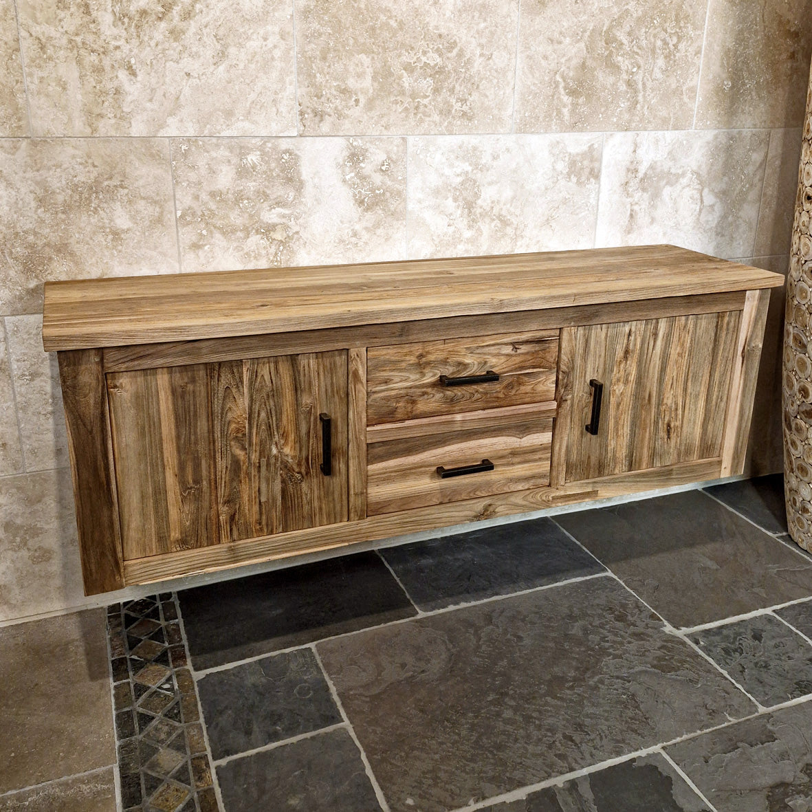 Wandhängeschrank für Badezimmer aus recyceltem Teakholz, massives Holz, modernes Design, von Jakarta, 180x48x58cm