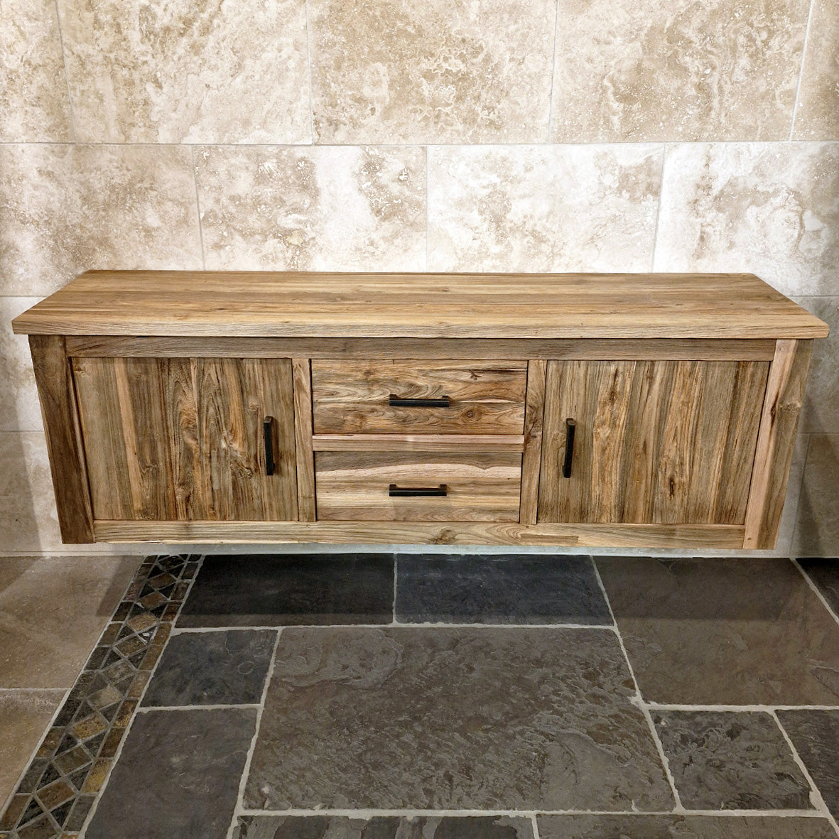 Wandhängeschrank Badgestaltung aus recyceltem Teakholz, Massivholz, mit Griffen, für Badezimmer, 180x48x58cm, Jakarta