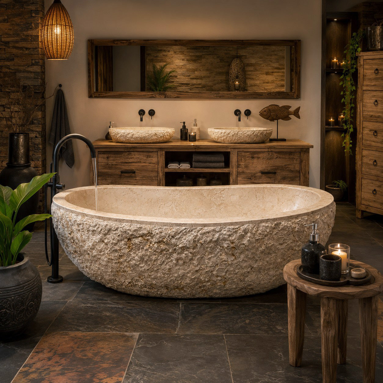 Badewanne freistehend | Marmor, beige