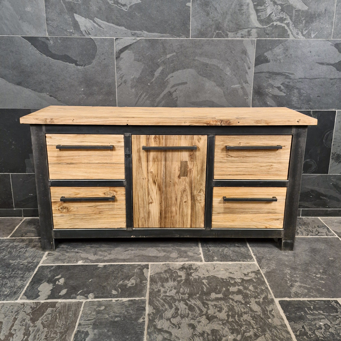 Moderner Badunterschrank aus Teakholz von Metal Look, 186x55x80cm, nachhaltiges Material, zeitloses Design, Modell 9
