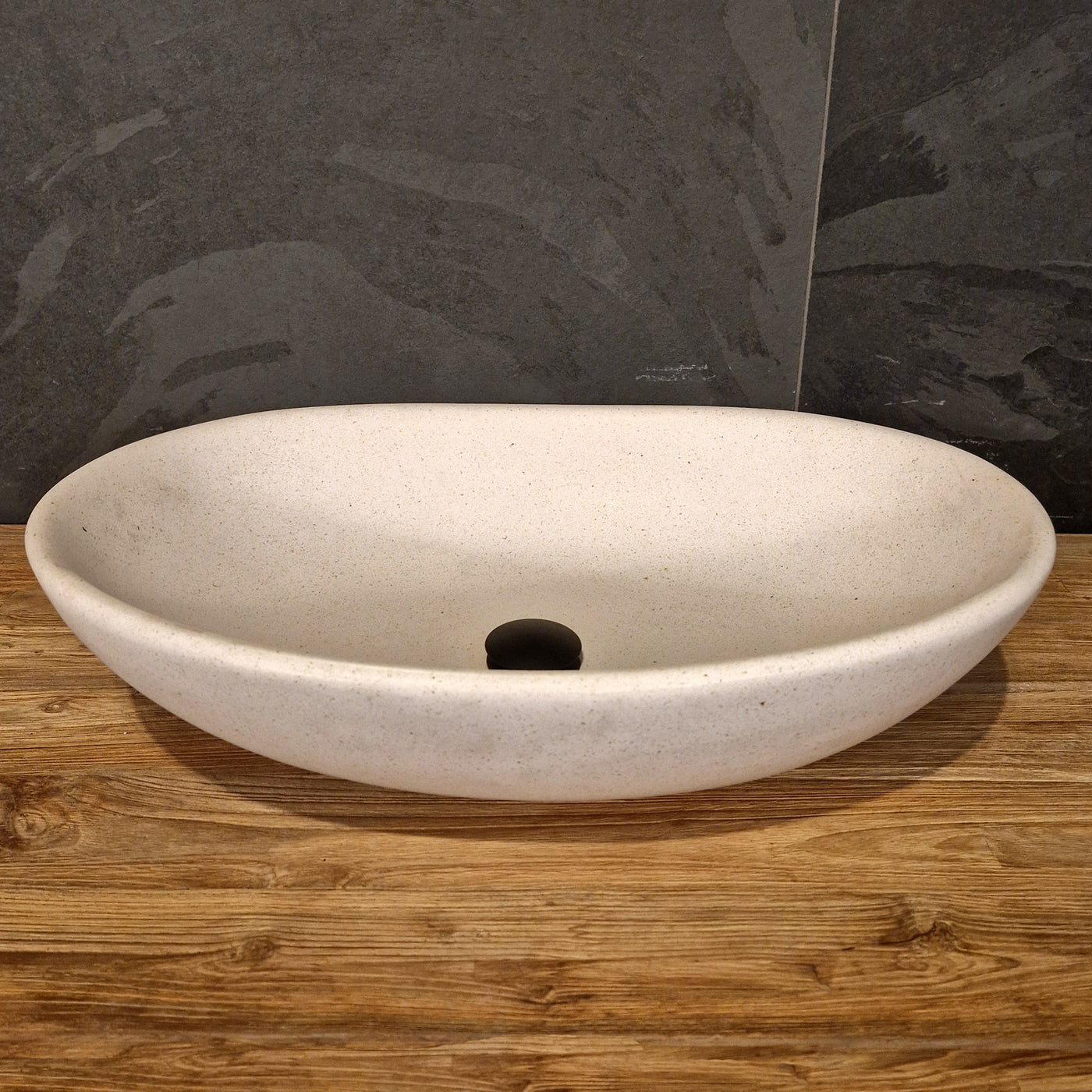 Aufsatzwaschbecken aus Mineralguss im gebrochenen weißen Terrazzo-Design, 60x40x15cm, für moderne Badgestaltung.