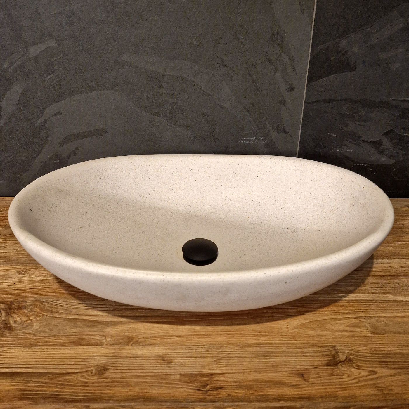 Aufsatzwaschbecken aus Mineralguss im gebrochenen weißen Terrazzo-Design, 60x40x15cm, für moderne Badgestaltung.