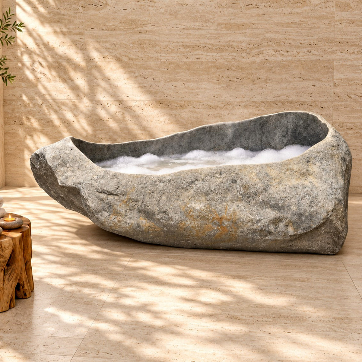 Badewanne freistehend | Flussstein | 226 x 130 x 80 cm