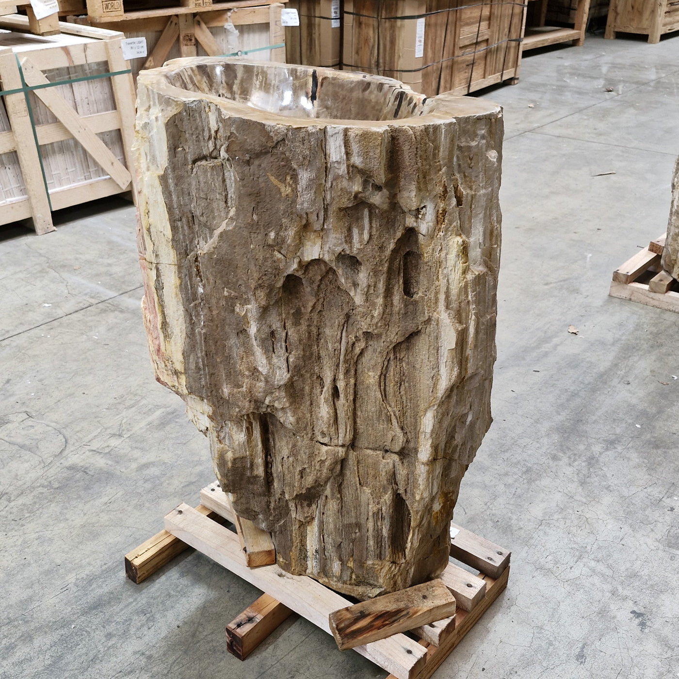 Standwaschbecken aus versteinertem Holz, 60x39x90 cm, Zakynthos Badgestaltung, einzigartiges Fossilholz-Design