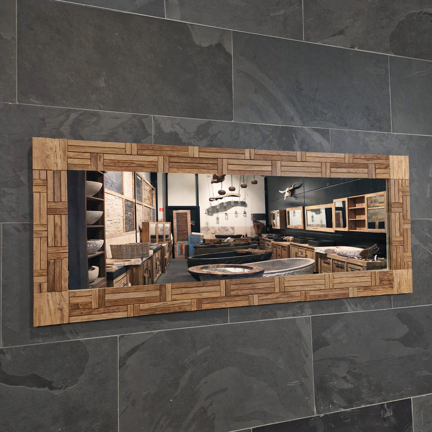 Wandspiegel Badspiegel aus recyceltem Teakholz in verschiedenen Größen, stilvolle Badgestaltung, Baumstumpf Marke