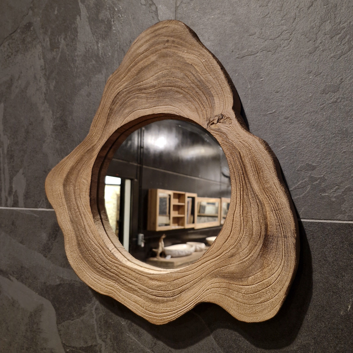 Wandspiegel Badspiegel Baumstumpf, rechteckig, mit Holzrahmen, verschiedene Größen, für moderne Badgestaltung