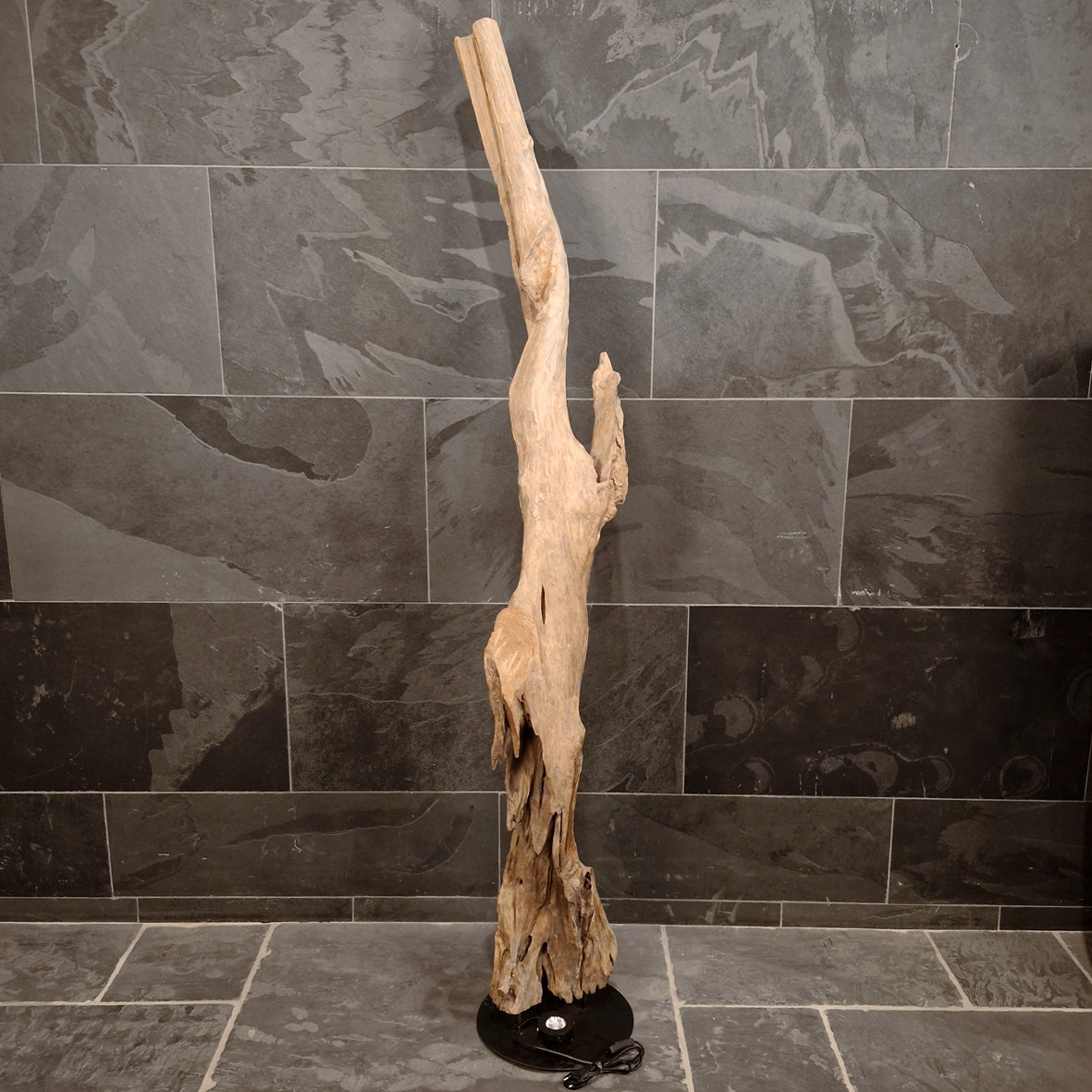 Indonesische Stehlampe aus Wurzelholz, Badgestaltung, naturbelassenes Holz, 190 cm hoch, stilvolle Beleuchtung
