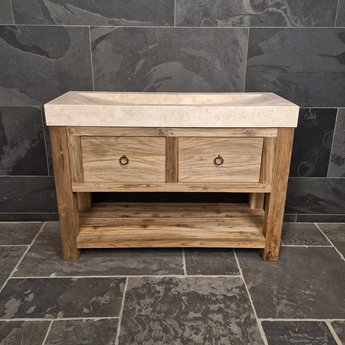 Waschtischunterschrank aus Teakholz von Sulawesi, zeitloses Badmöbel, glatte Oberfläche, nachhaltiges Design, Modell 2