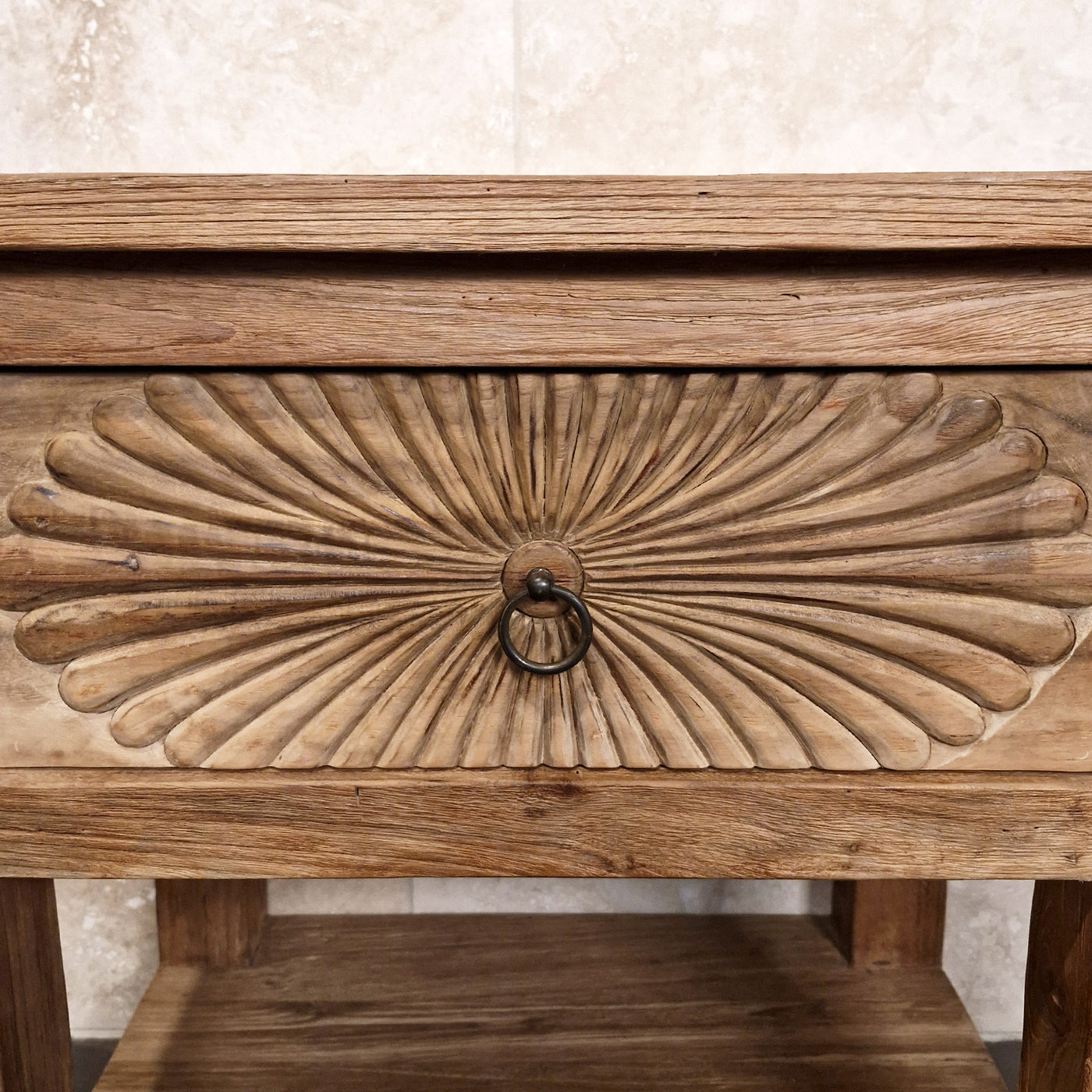 Unterschrank mit Carving-Schublade aus recyceltem Teakholz, Badgestaltung, Sulawesi, 80x55x80cm, elegantes Design