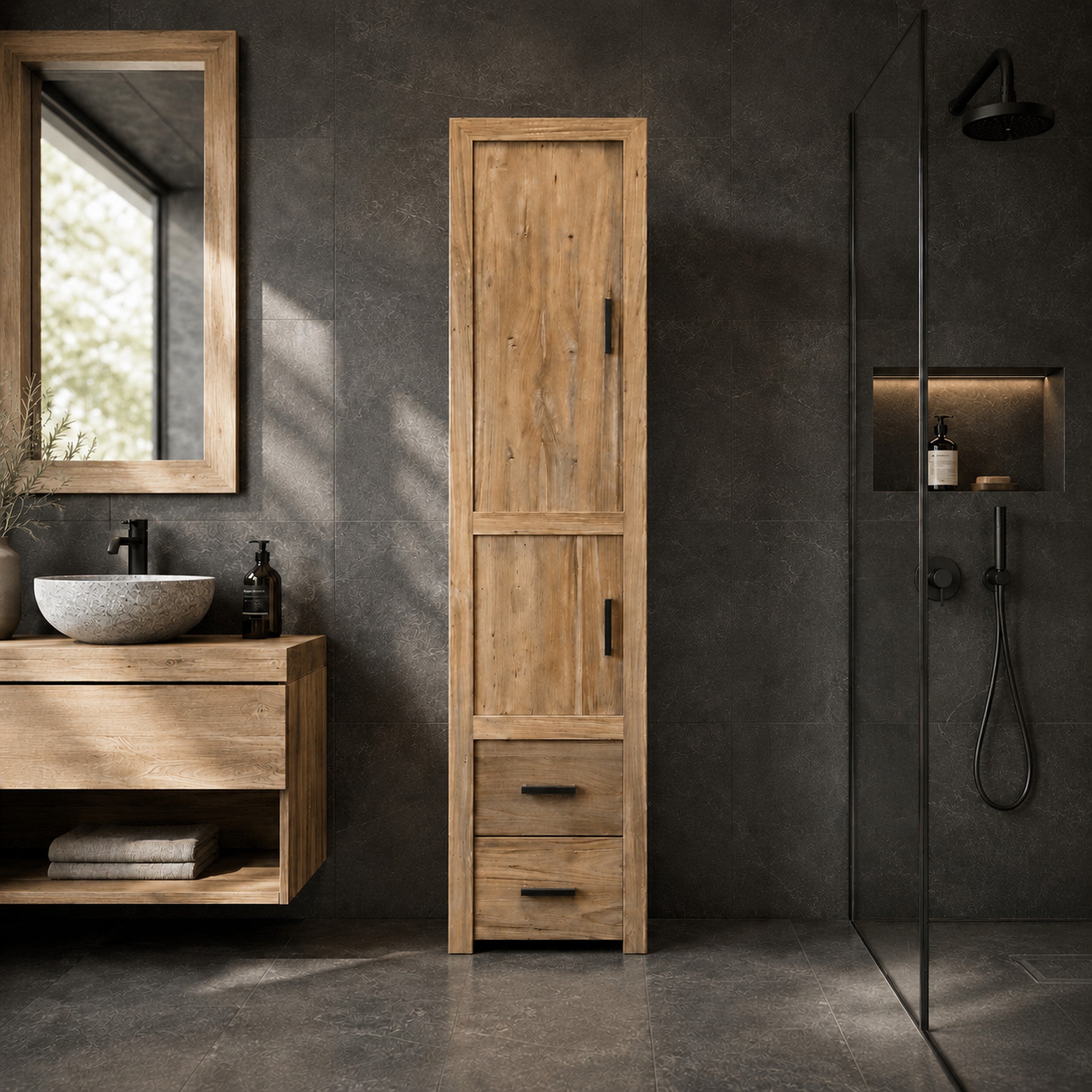 Teakholz Hochschrank für Badezimmer | Naturbelassen und robust | Model 6