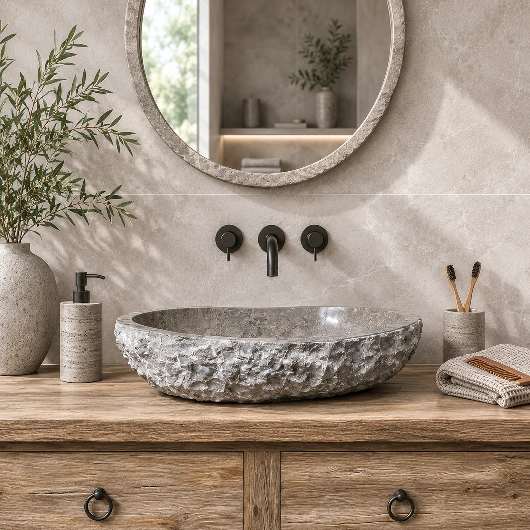 Aufsatzwaschbecken | Marmor Grau grob | Naturstein | 60-100 cm x 45 cm