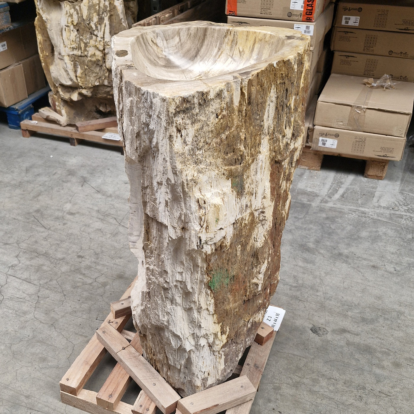 Standwaschbecken aus versteinertem Holz, 49x44x90 cm, Zakynthos Badgestaltung, einzigartige Naturstein-Design in modernem Bad