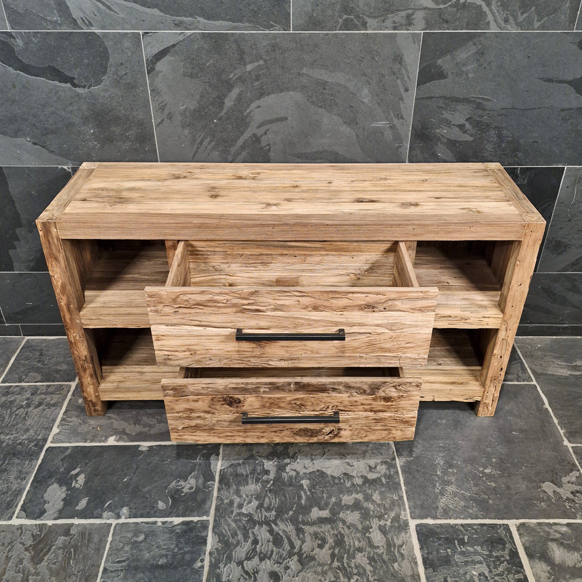 Badmöbel aus Altholz: Maluku Unterschrank für Badezimmer, 150x47x80cm, rustikale Badgestaltung mit Charakter