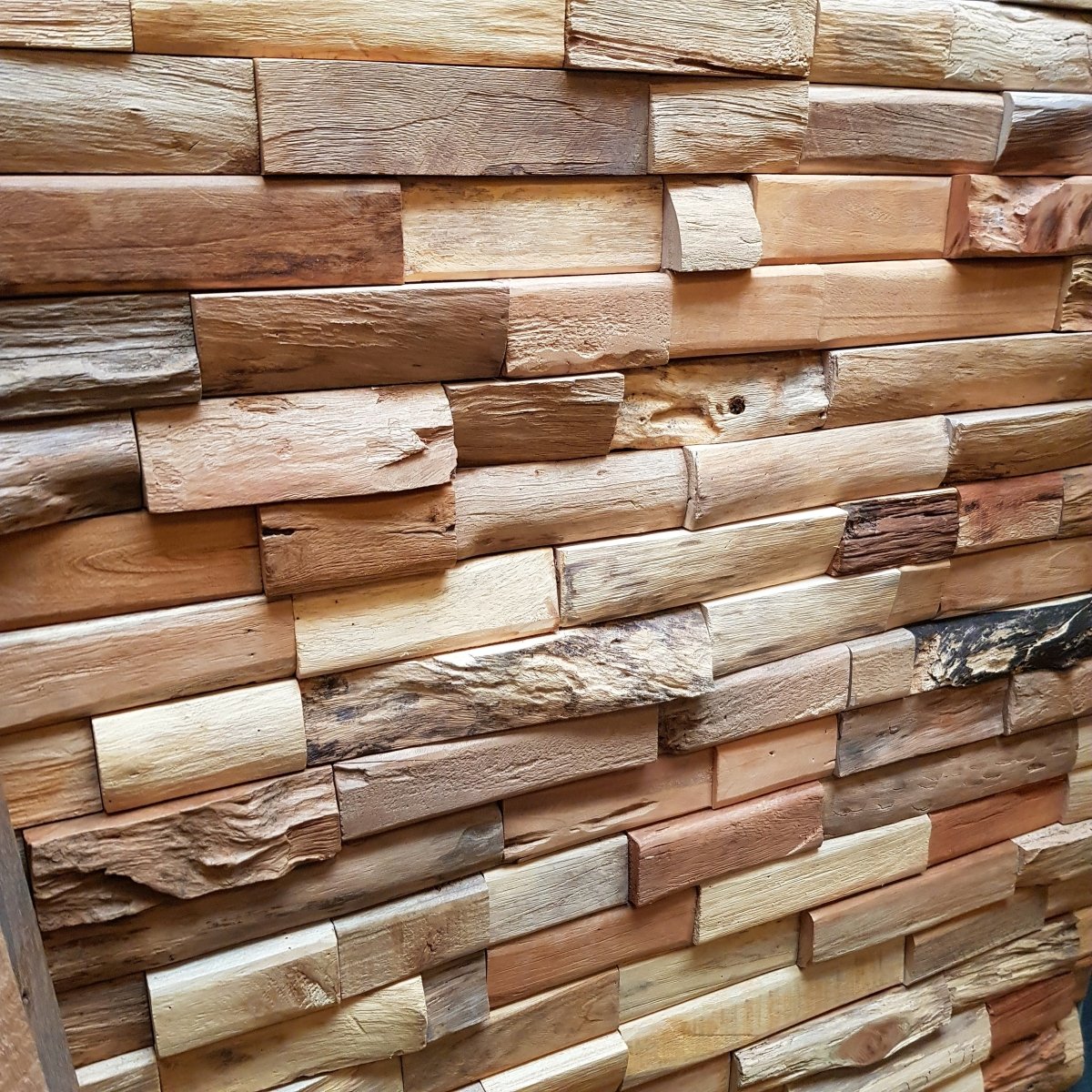 Holzpaneele aus Teakholz, 2x5 cm Verblender von SEAWOOD, natürliche Holzstruktur, ideal für Wandgestaltung