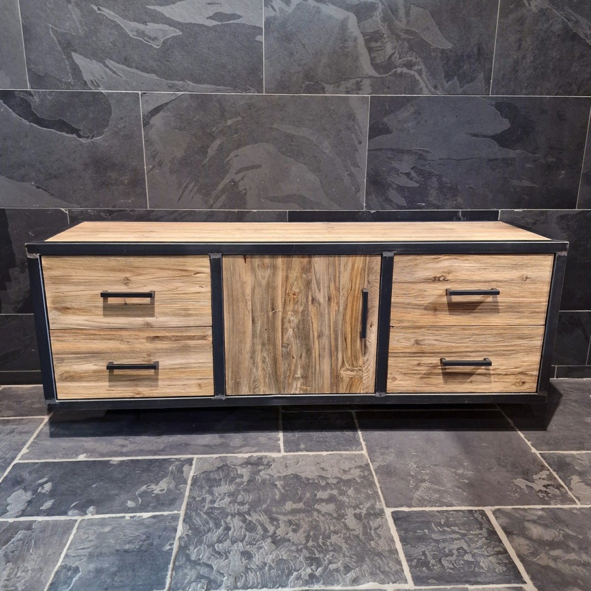 Hängeschrank mit Spiegel aus Teakholz für Badezimmer, Badgestaltung, Metal Look Model 7, modernes Badezimmermöbel