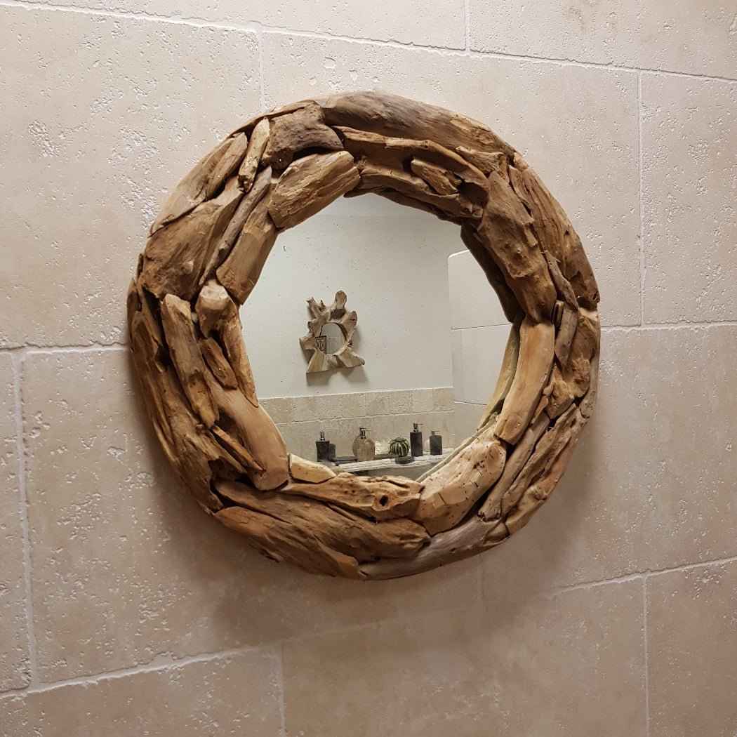 Wandspiegel Badspiegel | Recyceltes Teakholz | Ø 70 cm