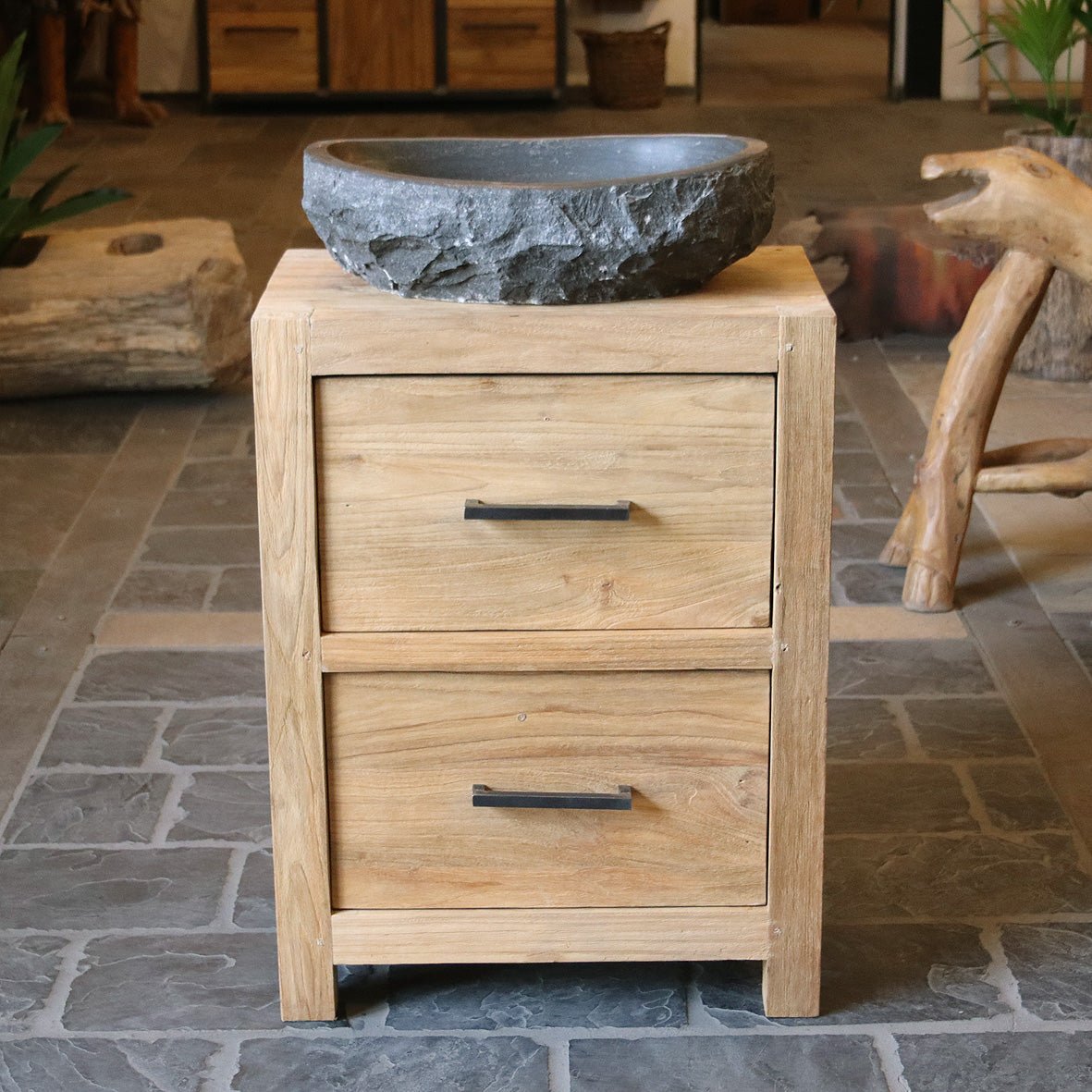 Bantam Teak Badmöbel, kompakte Badgestaltung aus recyceltem Holz, Modell 9, moderne Badmöbel in natürlichem Holzdesign