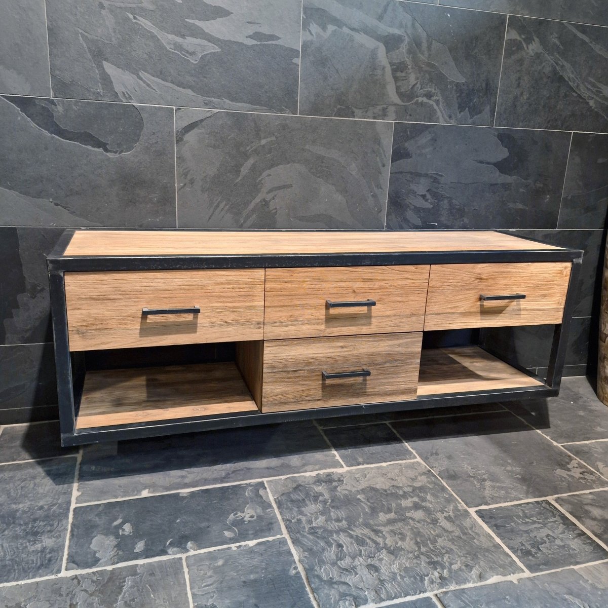 Waschbeckenunterschrank aus Teakholz | 180 x 55 x 60 cm | Massiv und langlebig | Model 5