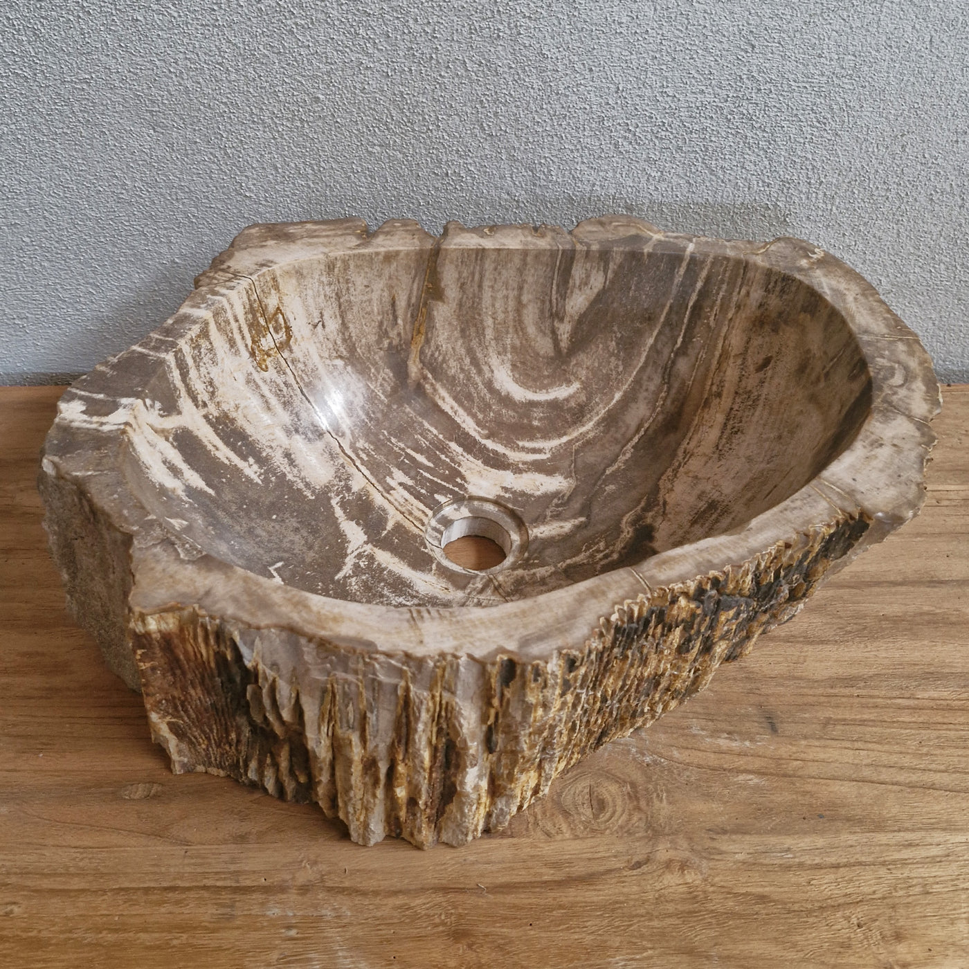 Aufsatzwaschbecken aus versteinertem Holz von FOSSIL WOOD, Naturstein, Unikat, 46x34x15 cm für Badgestaltung