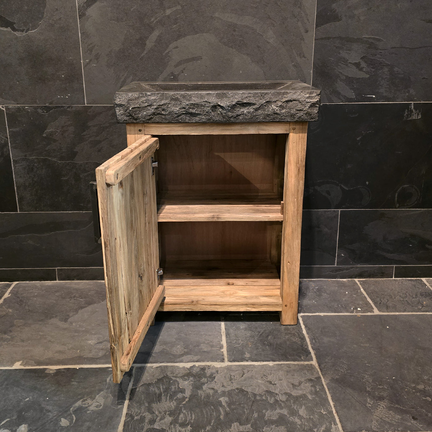 Badezimmermöbel mit Waschtisch von Bantam, in Blau-stein-Grau mit Holzoptik, für moderne Badgestaltung, verschiedene Größen erhältlich