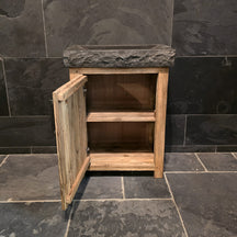 Badezimmermöbel mit Waschtisch von Bantam, in Blau-stein-Grau mit Holzoptik, für moderne Badgestaltung, verschiedene Größen erhältlich