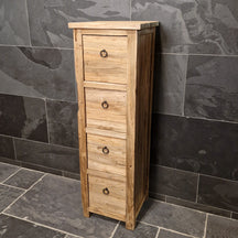 Schmaler Hochschrank für Badezimmer aus Teakholz von Timor, funktional und platzsparend, Modell 9, mit Türen und Stauraum