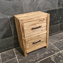Bantam Teak Badmöbel, kompakte Badgestaltung aus recyceltem Holz, Modell 9, mit Waschtisch und Stauraum, natürliche Holzoptik