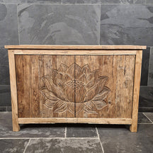 Sample Unterschrank mit Carving Blume | Recyceltes Teakholz | Lotus