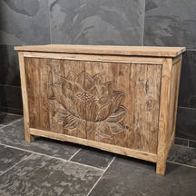 Sample Unterschrank mit Carving Blume | Recyceltes Teakholz | Lotus