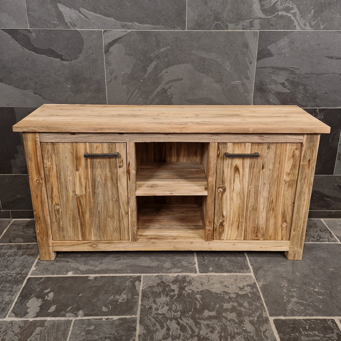 Badezimmer-Unterschrank aus recyceltem Holz von Borneo, natürliche Badgestaltung, pflegeleicht, Modell 2, Maße 156x50x80 cm