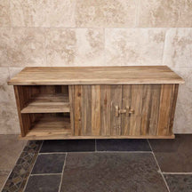Hängeschrank aus Teakholz für das Badezimmer, Brunei Badgestaltung, natürliche Holzoptik, Maße 150x50x60 cm, modernes Design