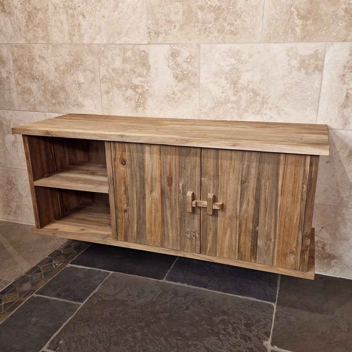 Brunei Teakholz Hängeschrank für Bad, natürliches Design, 150x50x60cm, moderne Badgestaltung mit Holzoptik