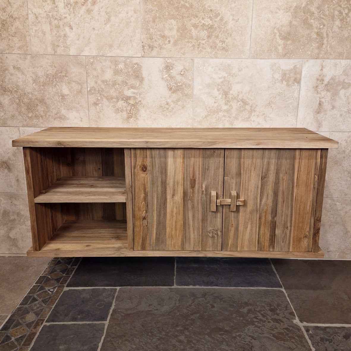 Brunei Teakholz Hängeschrank für Bad, naturbelassenes Design, 150x50x60cm, stilvolle Badgestaltung, solide Holzoptik
