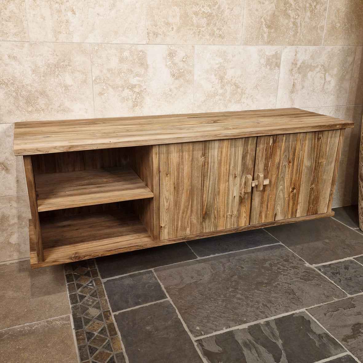 Hängeschrank aus Teakholz für Badezimmer, naturbelassenes Design, von Brunei, 180x55x60cm, moderne Badgestaltung