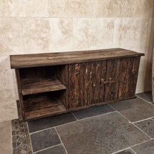 Brunei Teakholz Hängeschrank für Bad, 150x50x60cm, natürliches Design, Wandmöbel für Badezimmer, aus gebranntem Holz gefertigt