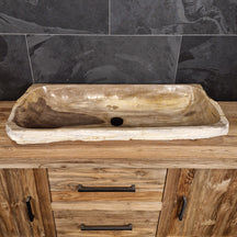 Aufsatzwaschbecken aus versteinertem Holz von FOSSIL WOOD, naturstein, 109x47x18 cm, für elegante Badgestaltung.
