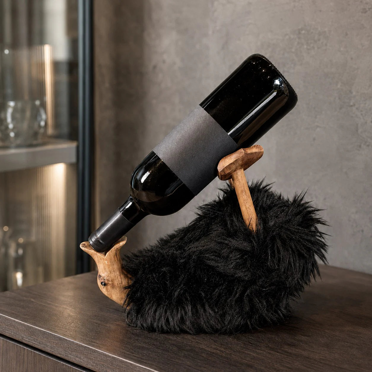Deko Ente | "Drunking Duck" mit Plüschfell